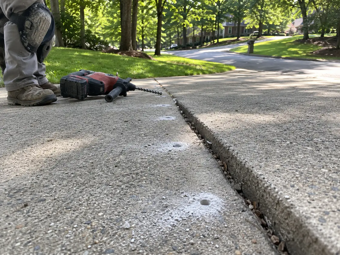 Leveling a sunken concrete driveway in Columbia, MD