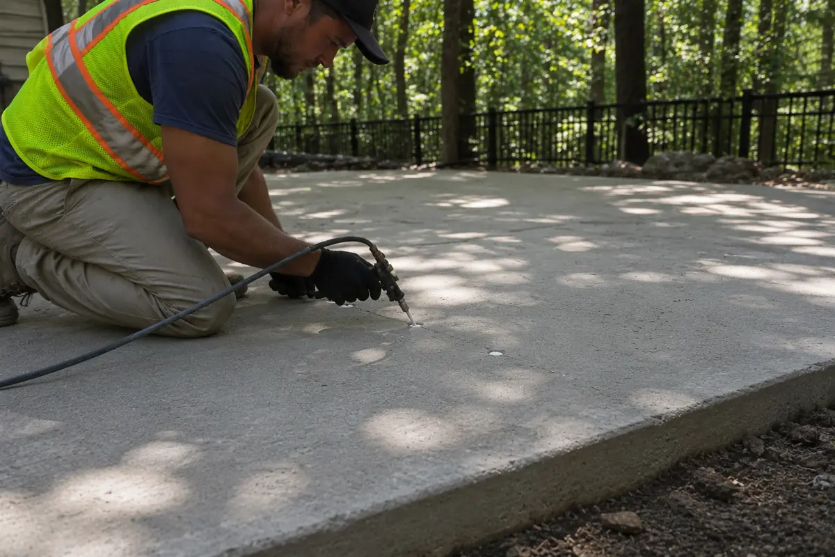 Filling a soil void under a concrete slab in Ellicott City, MD